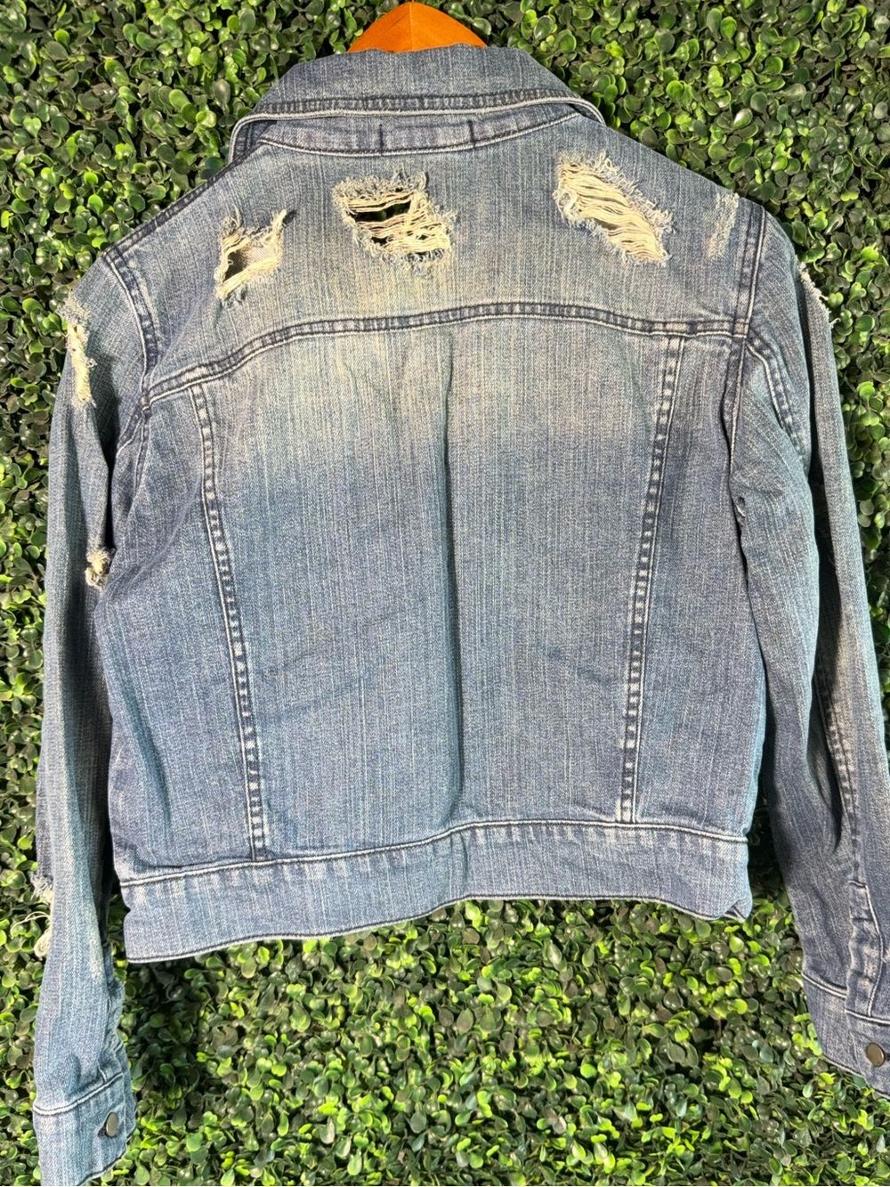 The Kooples Distressed Denim Jacket Blue Wash Size Small - Picture 4 of 7